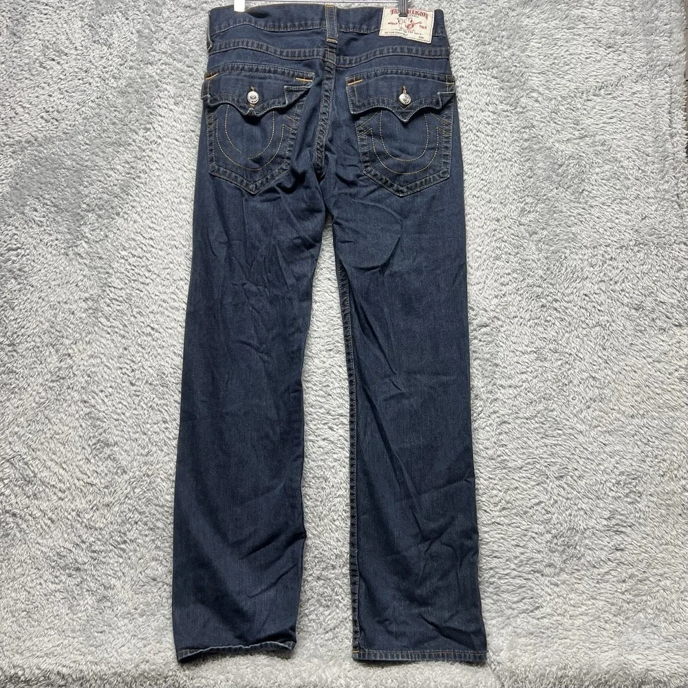 True Religion Jeans Mens 34x31 Blue‎ Straight Flap Back Pockets World Tour